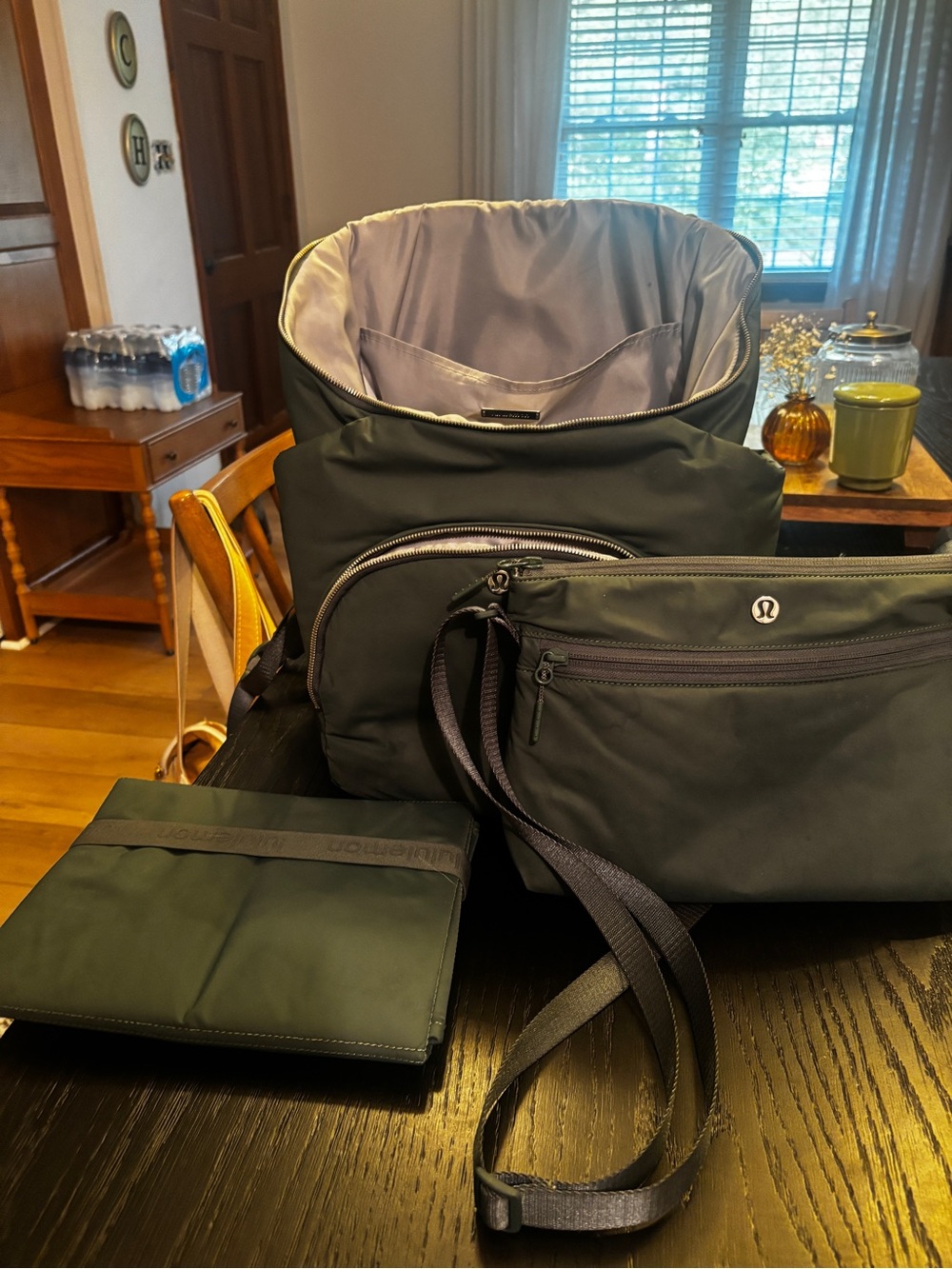 lululemon athletica new parent diaper bag Green Backpack with Matching Pouch